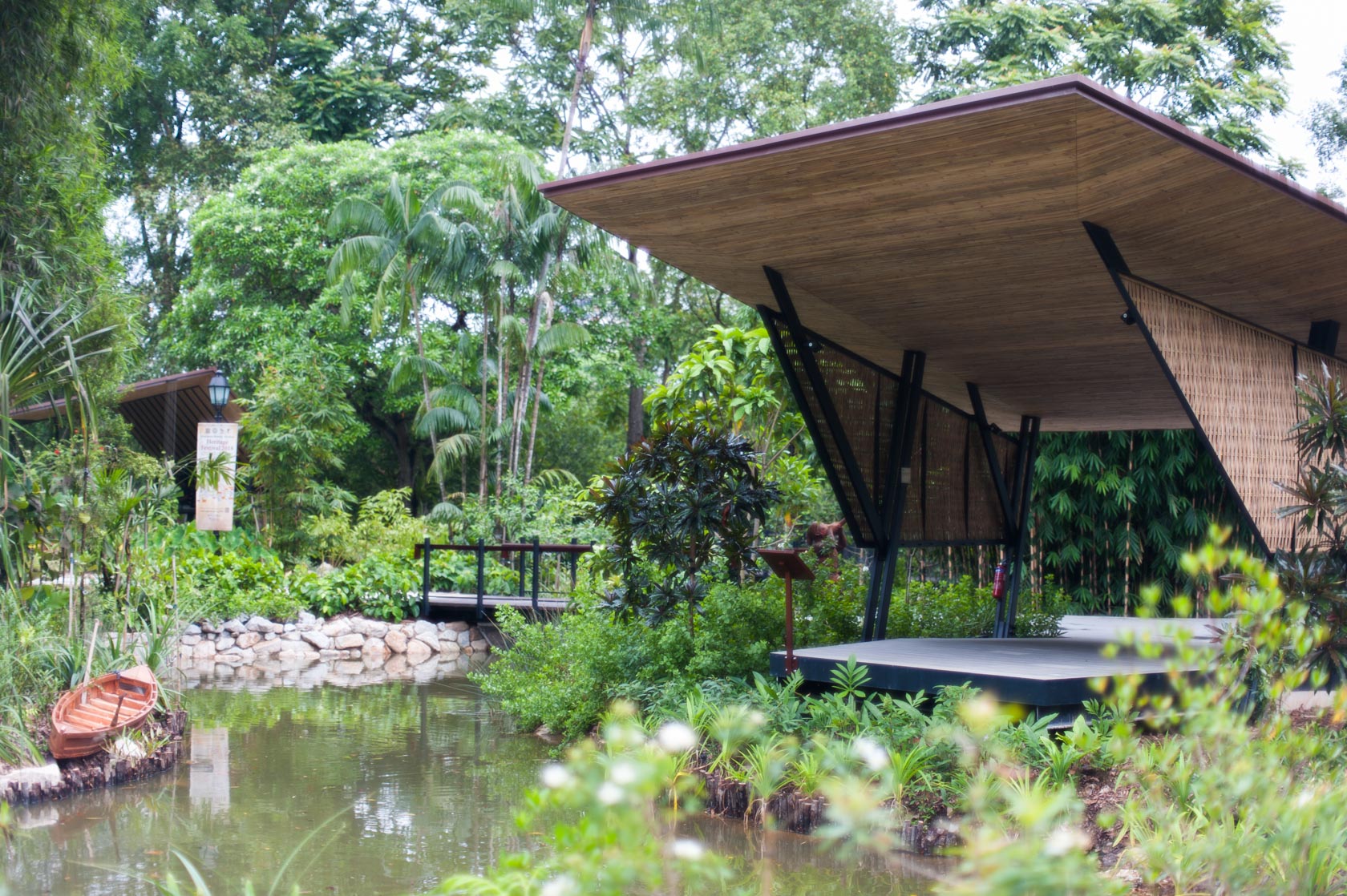 Shelter at Ethnobotany Garden by the pond