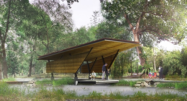Artist’s impression of shelter at entrance of Ethnobotany Garden