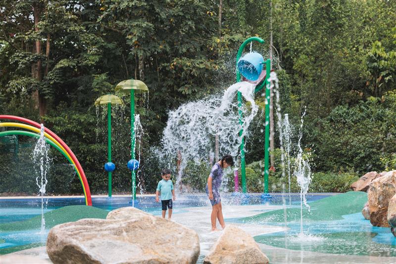 Elevated water bucket of the new waterplay zone recently launched 25 Feb 2025