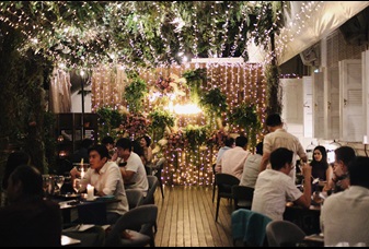 Interior of Botanico at The Garage with fairy lights