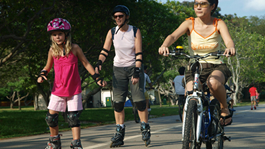 Cycling or inline skating