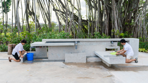 Hot water collection and egg cooking station