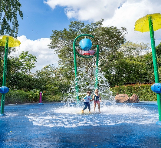 Children playing in water at Jacob Ballas Children's Garden