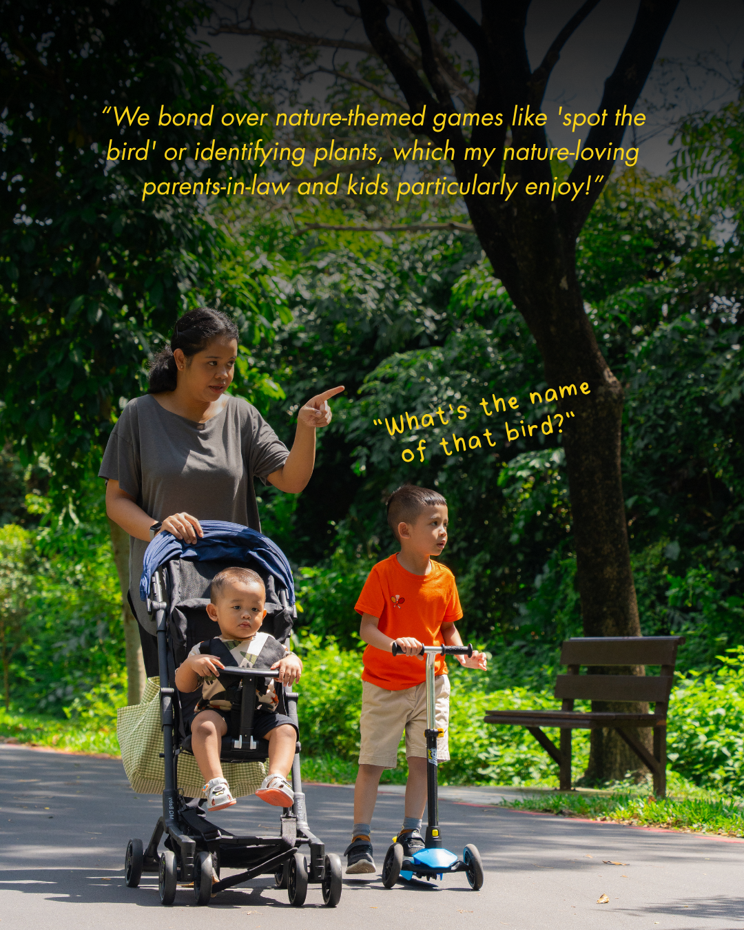Ms Shikin Hussein and family enjoying park activities and outdoor recreation